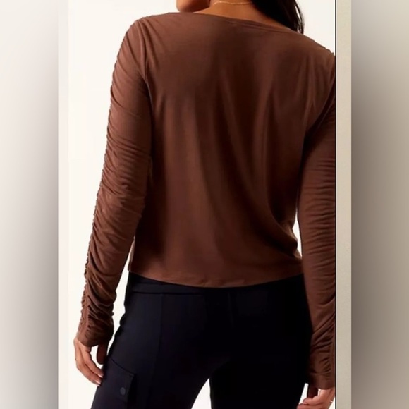 Athleta All Around Ruched Top Plus Size 3X Brown Long Sleeve Activewear Workout - Picture 3 of 10